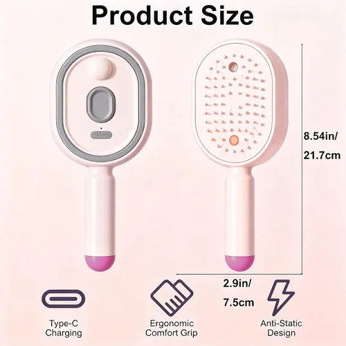Vista 4 de Electric Steam Brush, Rechargeable Detangling Straightener (Pink)