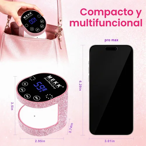 Vista 6 de MEKK 24W inalámbrico mini UV LED Flash Cure lámpara de uñas, luz UV para Diamantes de imitación de color rosa.