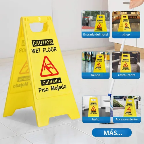 Vista 6 de CERLMLAND Señal de precaución mojada para piso, plegable, resistente, bilingüe de doble cara, letreros de advertencia de seguridad para uso