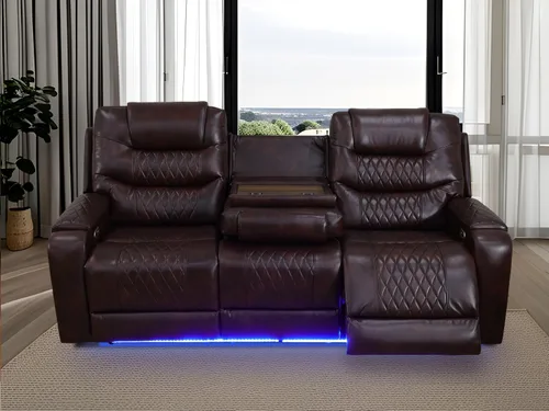 Vista 114 de Juego de sofá reclinable eléctrico, seccional de cuero transpirable beige, juego de muebles de sala de estar, 2 piezas, sofá reclinable eléctrico