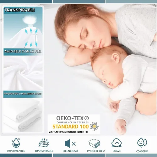 Vista 4 de Protector de colchón impermeable tamaño individual, funda de colchón de bolsillo profundo, suave y transpirable, funda de cama ajustable sin ruido