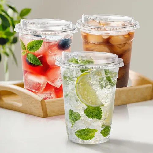 Vista 7 de BYSNOW Paquete de 100 vasos de plástico transparente de 16 onzas con tapas, tazas desechables para café helado con tapas para sorber, vasos