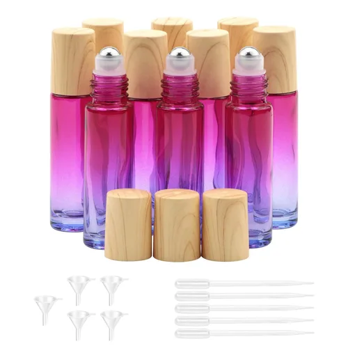 Vista 12 de Kesell Paquete de 10 botellas enrollables de aceite esencial con tapa de plástico de 0.3 fl oz (0.3 fl oz), botellas de rodillo de gradiente azul