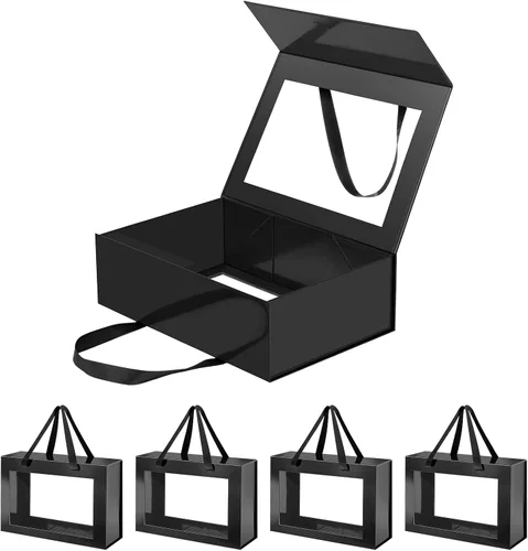 Vista 50 de Caja de regalo negra con ventana, caja de regalo magnética transparente para regalo, caja de propuesta de padrino de boda (10.5 x 7.5 x 3 pulgadas)