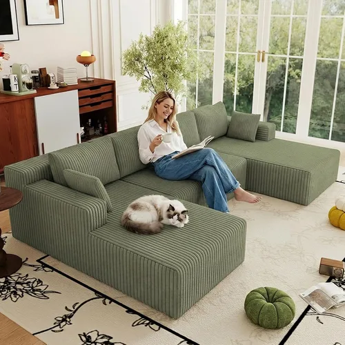 Vista 47 de Sofá modular Cloud de 95 pulgadas con otomana, moderno sofá nube en forma de U con asiento profundo, cómodo sofá de pana de 3 plazas, sofá de espuma