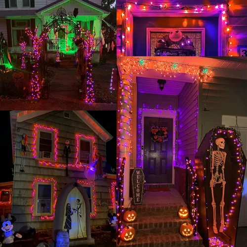 Vista 5 de Brizled Guirnalda de luces de Halloween naranja y morado, 100 luces