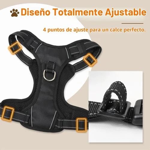 Vista 4 de Arnés para perro sin tirón con 2 clips de correa, chaleco acolchado suave ajustable reflectante con mango, chaleco Oxford transpirable sin