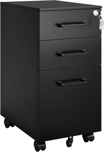 Vista 15 de MIIIKO - Archivador de 3 cajones con cerradura, archivadores verticales de metal negro para oficina en casa, archivadores completamente ensamblados