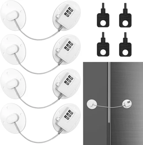 Vista 8 de 4 cerraduras para refrigerador, cerradura de puerta de refrigerador sin taladro, cerradura de nevera con contraseña, mini cerradura digital