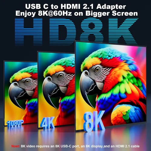 Vista 2 de Adaptador unidireccional USB C a HDMI 2.1 de 48 Gbps, 8K@60Hz, 4K a Gris