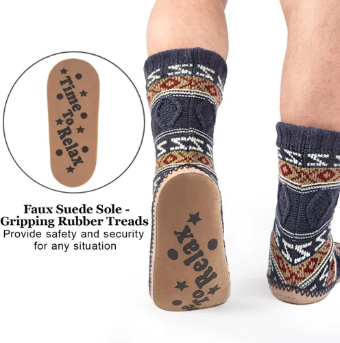 Vista 2 de cosyone1997 Calcetines tipo pantufla para hombre, calcetines de invierno de punto trenzado, antideslizantes, cálidos, acogedores y suaves