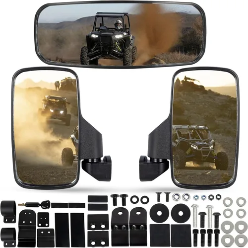 Vista 4 de Espejo retrovisor lateral UTV y espejo central compatible con Polaris Ranger 500 570 900 1000 XP, Ranger Diesel, ETX/EV, General 1000, Can-Am