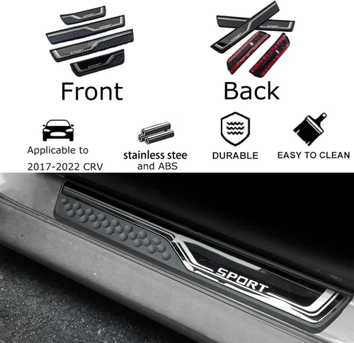 Vista 3 de Protector de entrada de puerta de automóvil, para Honda CR-V CRV 2017-2022, 4 unidades, acero inoxidable con ABS cubierta protectora para umbral