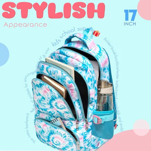 Vista 7 de BLUEFAIRY - Mochilas para niños y niñas para regreso a clases, regalos para niños de primaria, escuela primaria y secundaria, Azul claro