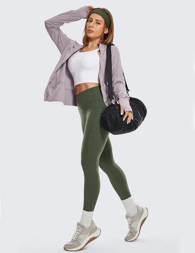Vista 5 de Leggings Wokout de cintura alta sin costura frontal para mujer, pantalones de yoga con bolsillos, leggings suaves como la mantequilla, 25 pulgadas
