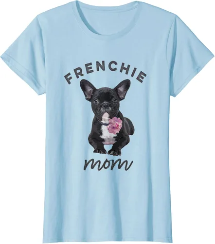 Vista 22 de Camiseta Bulldog Francés para Mujer, Frenchie Mom, Flor, Negro, S