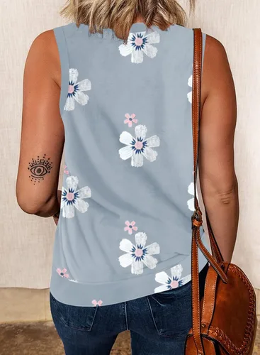 Vista 3 de Ecrocoo Blusa casual de verano con cuello redondo y bloques de color para mujer