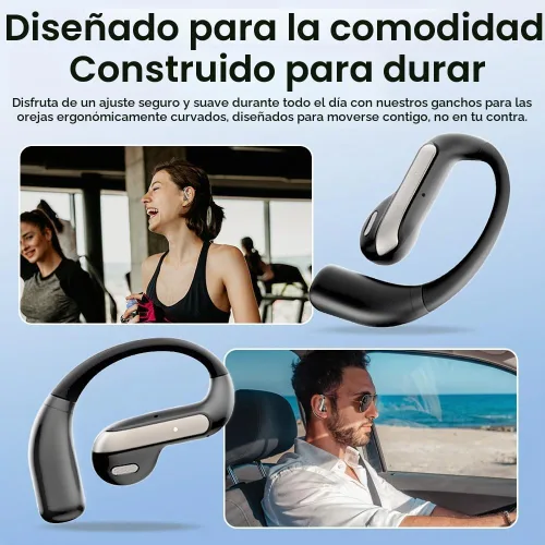 Vista 5 de Piluyaa Auriculares Bluetooth 5.3 de oreja abierta, auriculares inalámbricos deportivos con micrófono integrado con ganchos para los oídos Negro