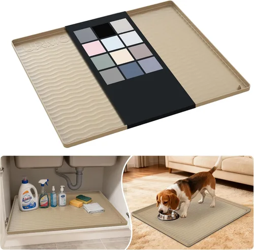 Vista 95 de URMONA - Tapete de silicona impermeable para debajo del fregadero, 16 x 10 Beige