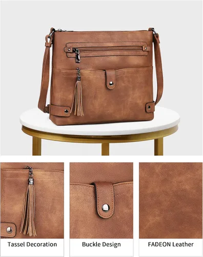 Vista 5 de FADEON Bolsos cruzados grandes para mujer, bolso cruzado de cuero de diseñador, bolso de hombro con múltiples bolsillos