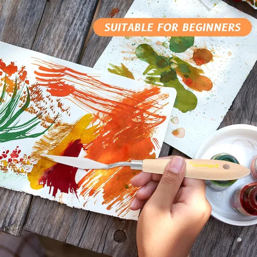 Vista 5 de Herramientas de arte de cuchillo de paleta de 5 piezas con mango de cuchillo de madera Material para pintar lienzo y cuchillo de paleta para pintura