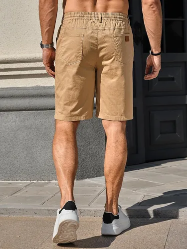 Vista 3 de Comdecevis Pantalones cortos casuales de algodón con cordón de verano para playa de sarga elástica para hombre