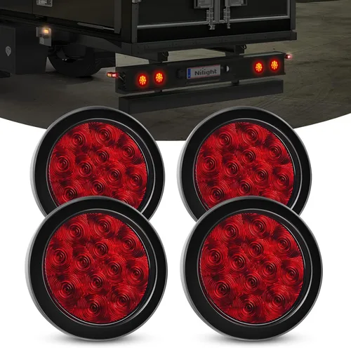 Vista 24 de Nilight Luces traseras para remolque, 2 unidades, 4 pulgadas, redondas, 12 LED, ámbar, cromado, marco, marcador, señal de giro, luz trasera