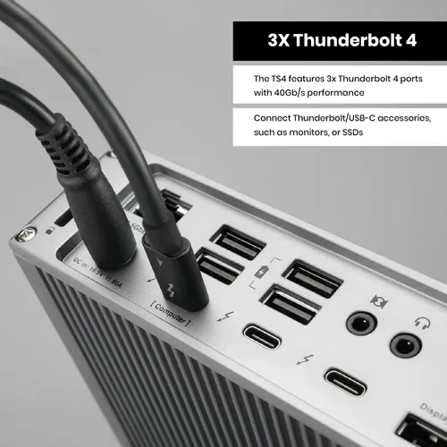 Vista 6 de CalDigit TS4 Base Thunderbolt 4 de 18 puertos, carga de 98 W, 3 x TBT4 (40 Gb/s), 3X USB-C + 5X USB-A (10 Gb/s), LAN de 2.5 GbE, 8K a 30 Hz o 2
