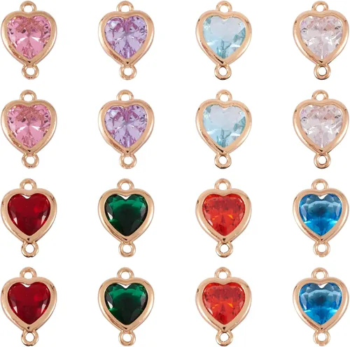 Vista 7 de Heart Connector Charms Faceted Crystal Love Heart Link Charms Valentines Linking Pendants with Double Loops for DIY Bracelet Necklace Jewelry Making
