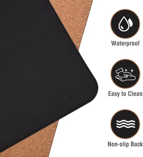Vista 7 de PINKCAT - Alfombrilla de escritorio, grande de corcho natural y piel sintética de doble cara, protector de escritorio impermeable y a prueba