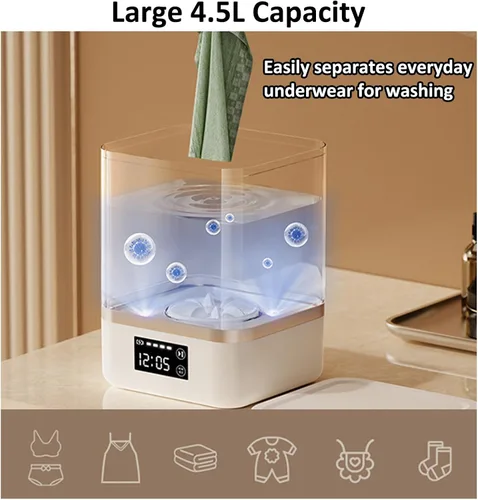 Vista 3 de Lavadora totalmente automática con lavadora y secadora integradas, mini lavadora portátil con pantalla LCD inteligente, perfecta para apartamentos