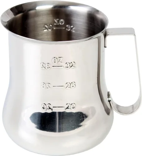 Vista 7 de TrueCraftware - Jarra de espuma de leche de 18 onzas de acero inoxidable con escala de medición, taza espumadora al vapor, jarra de leche de café