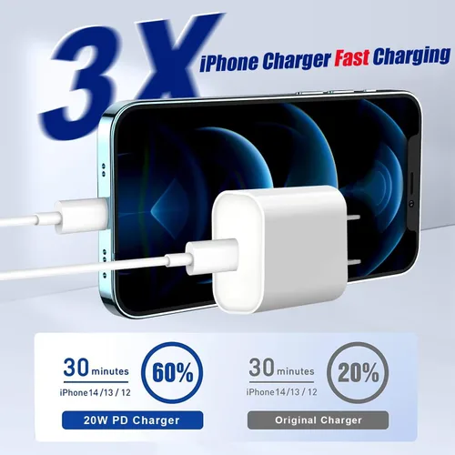 Vista 2 de Cargador rápido para iPhone, [certificado MFi] Paquete de 2 cables USB C a Lightning de 10 pies + cargador USB C de 20 W PD USB C adaptador de carga