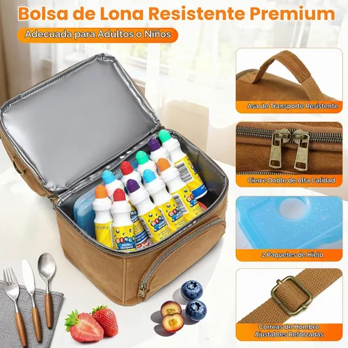 Vista 3 de Lonchera para hombres con 2 bolsas de hielo XL, bolsa de almuerzo de lona encerada resistente para hombres, bolsa enfriadora suave para adultos