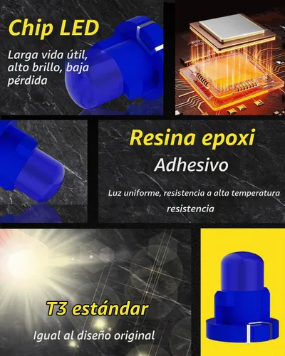 Vista 5 de YONGMING T3 Bombilla LED Neo Azul en Forma de Cuña para Control de Calentador del Clima, Ignición, Panel de Instrumentos, Indicador de Tablero
