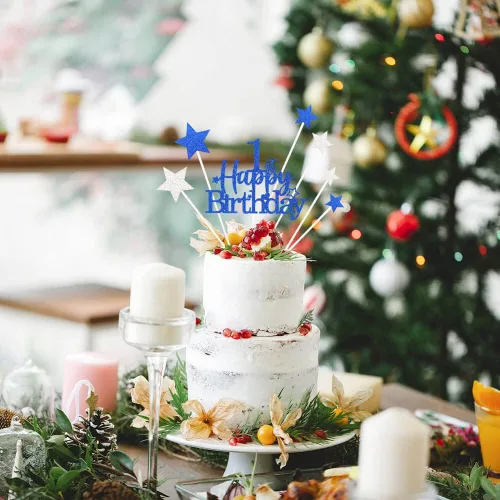 Vista 6 de Decoración brillante para tarta de primer cumpleaños feliz con estrella, adornos personalizados para tarta de 1 cumpleaños, decoraciones de fiesta