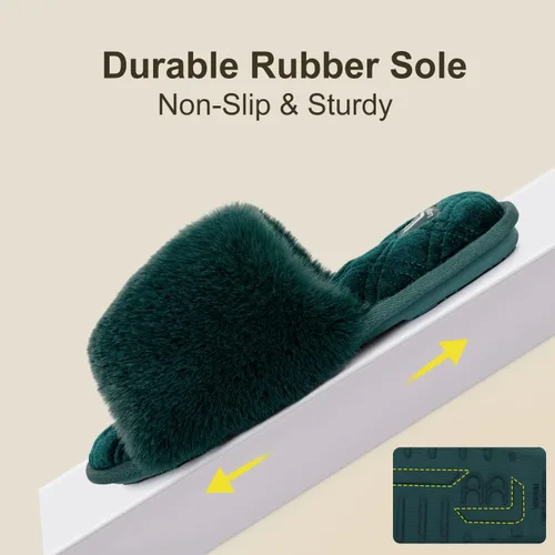 Vista 6 de LongBay Pantuflas de espuma viscoelástica de piel sintética para mujer, cómodas y planas, con puntera abierta, cómodas sandalias de casa