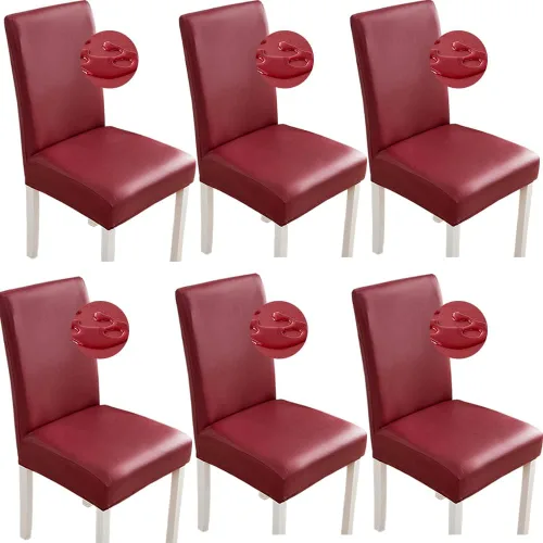 Vista 18 de Shukii Fundas elásticas para sillas de comedor, impermeables, de piel sintética, fundas protectoras universales para sillas de comedor, cocina Beige