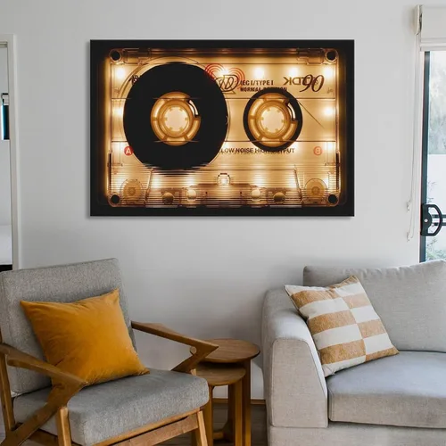Vista 6 de Lienzo decorativo de cassette retro, regalo en lienzo, arte de pared de gran tamaño, casete de audio brillante, lienzo moderno, lienzo decorativo