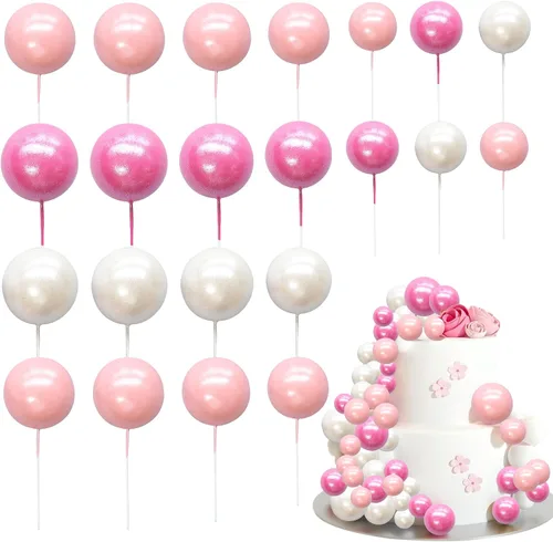 Vista 28 de 30 piezas de mini globo para decoración de tartas, bolas de espuma con purpurina, bolas de perlas de imitación, decoración para tartas, decoración