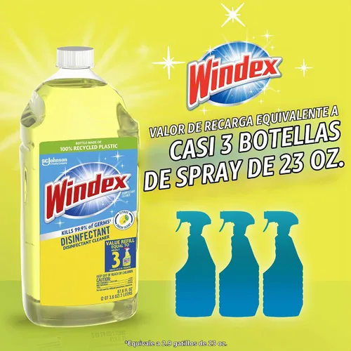 Vista 2 de Windex - Botella de repuesto para limpiador desinfectante multiusos en aerosol, fabricada con 100 % plástico reciclado, aerosol para limpieza