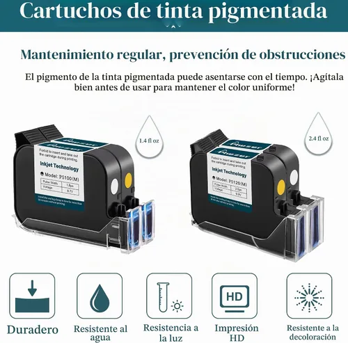 Vista 5 de Phezer Cartucho de tinta solvente de secado rápido original de repuesto PS100 impresora de inyección de tinta portátil y mini impresora de inyección