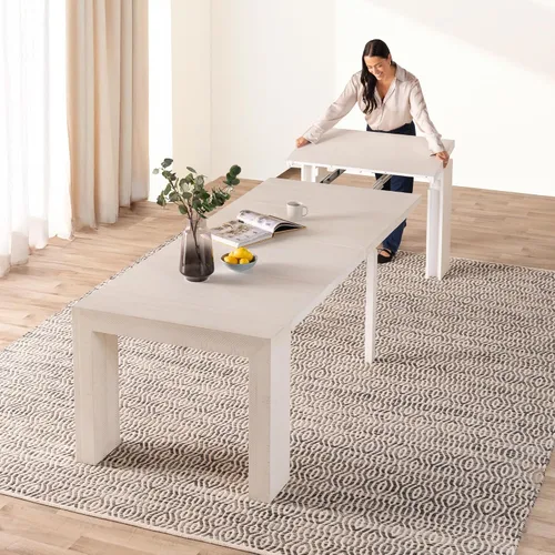 Vista 32 de Transformer Table - Mesa de comedor extensible de madera maciza, asientos 2-12, mesa de comedor expandible, muebles que ahorran espacio, muebles