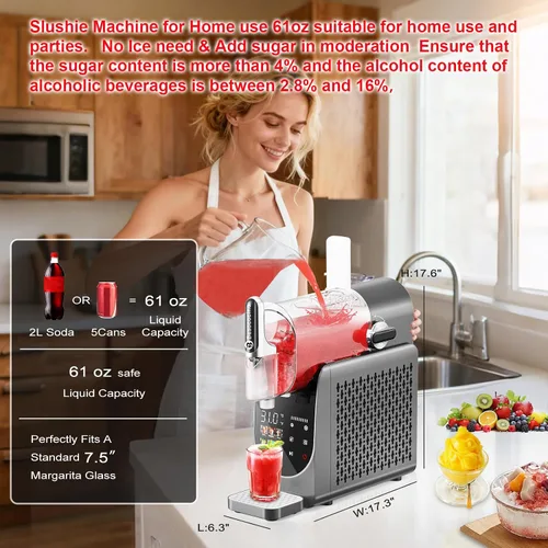 Vista 3 de Máquina de granizado de 84 onzas, máquina de granizado para el hogar, máquina de bebidas congeladas con pantalla de un solo toque, 6 programas