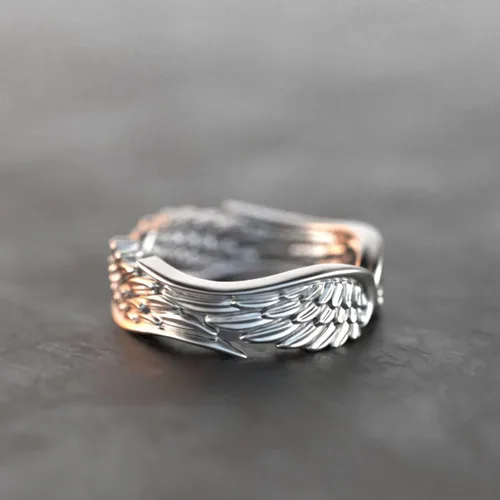 Vista 3 de Anillo de ala de ángel chapada en plata de ley 925, anillo minimalista personalizado para mujer (plata, 9)