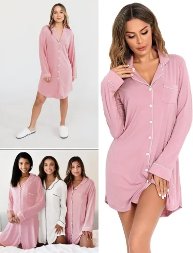 Vista 2 de Camisones para mujer, con botones, manga corta, camisón de pijama suave