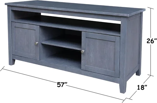 Vista 11 de IC INTERNATIONAL CONCEPTS Soporte de madera maciza para entretenimiento/TV con 2 puertas, gris jaspeado lavado antiguo
