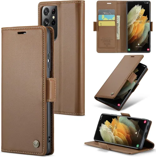 Vista 36 de Funda tipo cartera compatible con Samsung Galaxy S21 con tarjetero de bloqueo RFID, funda de piel con función atril para Samsung Galaxy S21 de 6.2