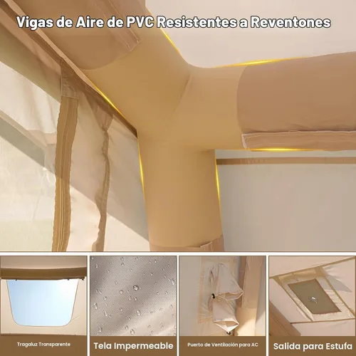 Vista 5 de Tienda inflable, fácil configuración 4/6/8/10/12 persona explota la tienda Beige