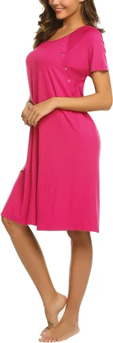 Vista 5 de Ekouaer - Camisón con botones y manga corta para mujer, vestido para lactancia, parto, hospital y maternidad, tallas S-XXL